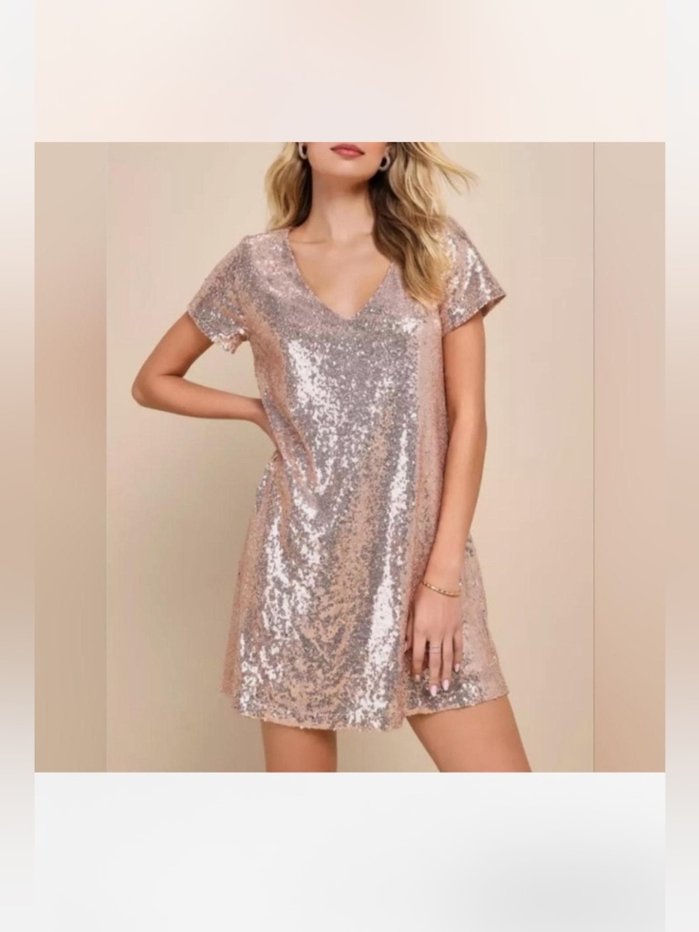 Lulus Light Up the Night Champagne Sequin Shift sequence Dress NWT Prom Party